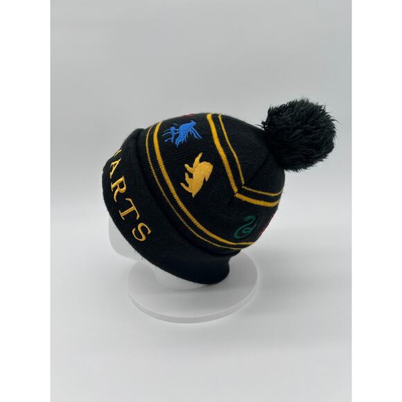 Harry Potter Hogwarts Houses Beanie Hat Cap Adult Mens Black Pom Acrylic - Picture 3 of 4
